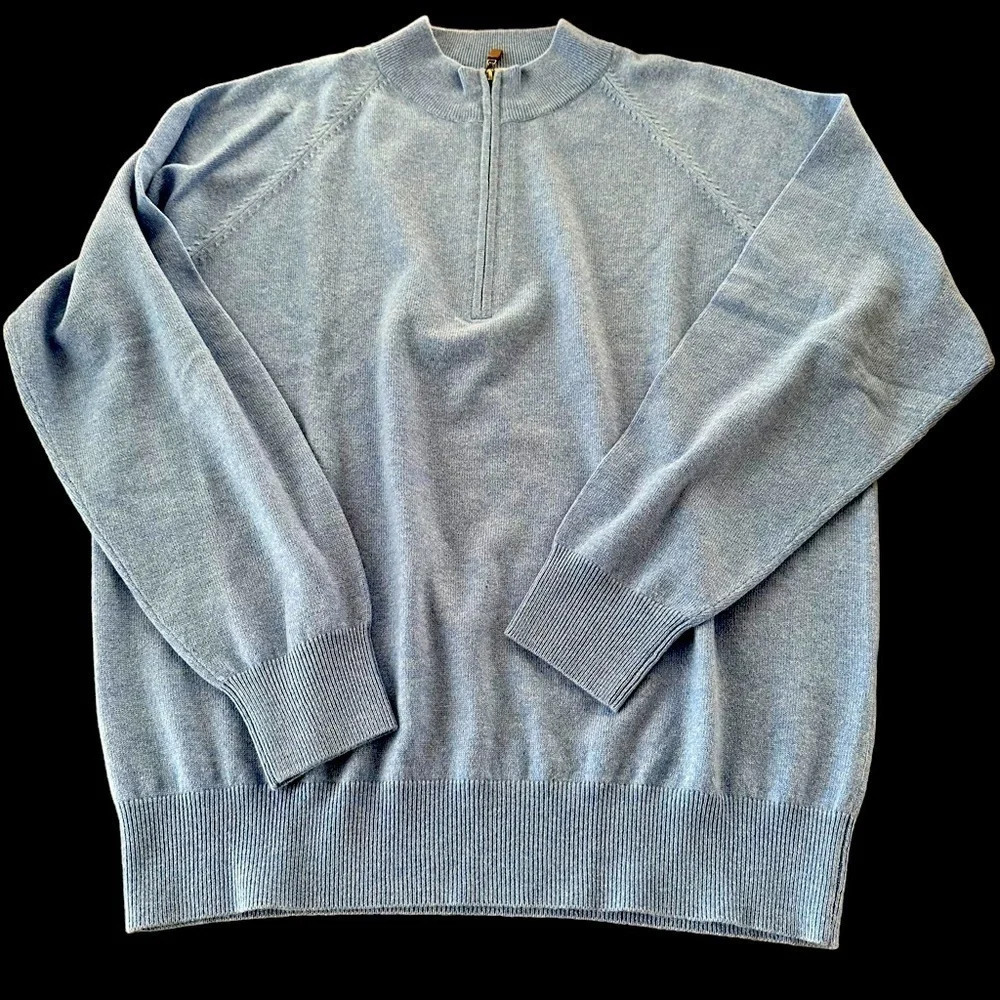 GC Mens XL‎ Luxury 100% Cashmere Blue Quarter Zip Up Sweater Pullover Easter